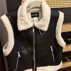 Brown Faux Leather Sherpa Vest